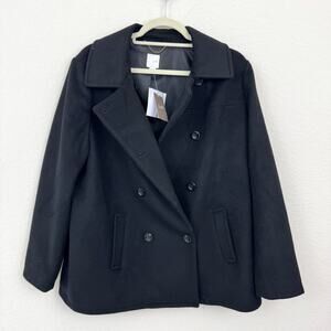 J. Jill Womens Peacoat Jacket Size L Petite Wool Blend Winter Neutral Black